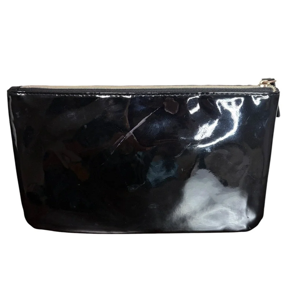 Jimmy Choo Black Makeup Bag Patent Gold Logo Women's OS